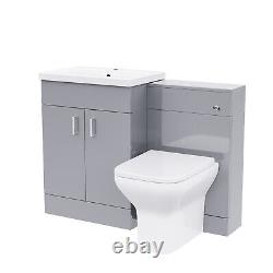 Nes Home 1100mm Grey Basin Vanity Cabinet, WC Unit & Square Back To Wall Toilet