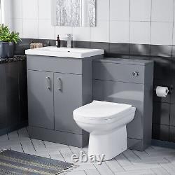 Nes Home 1100mm Grey Vanity Basin Unit & WC Unit & BTW Toilet Pan