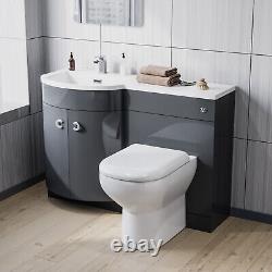 Nes Home 1100mm Left Hand Basin Vanity Unit, WC unit, Back To Wall Toilet Grey