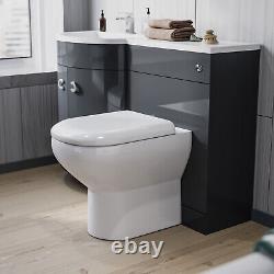 Nes Home 1100mm Left Hand Basin Vanity Unit, WC unit, Back To Wall Toilet Grey