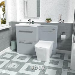 Nes Home 1100mm Matte Grey 2 Drawers Basin Vanity, WC Unit & Back To Wall Toilet
