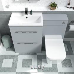 Nes Home 1100mm Matte Grey 2 Drawers Basin Vanity, WC Unit & Back To Wall Toilet