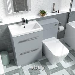 Nes Home 1100mm Matte Grey 2 Drawers Basin Vanity, WC Unit & Back To Wall Toilet