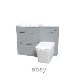Nes Home 1100mm Matte Grey 2 Drawers Basin Vanity, WC Unit & Back To Wall Toilet