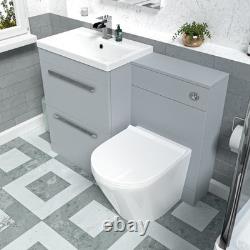 Nes Home 1100mm Matte Grey Basin Vanity Cabinet, WC Unit & Back To Wall Toilet