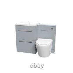 Nes Home 1100mm Matte Grey Basin Vanity Cabinet, WC Unit & Back To Wall Toilet