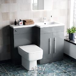 Nes Home 1100mm RH Freestanding Grey Basin Vanity Unit with WC & BTW Toilet