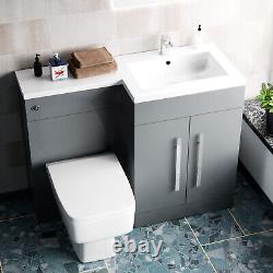 Nes Home 1100mm RH Freestanding Grey Basin Vanity Unit with WC & BTW Toilet