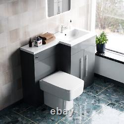 Nes Home 1100mm RH Freestanding Grey Basin Vanity Unit with WC & BTW Toilet