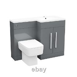 Nes Home 1100mm RH Freestanding Grey Basin Vanity Unit with WC & BTW Toilet