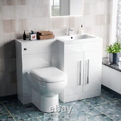 Nes Home 1100mm RH Freestanding Vanity Back To Wall Toilet, WC Basin White