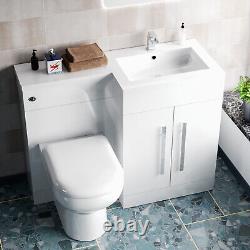 Nes Home 1100mm RH Freestanding Vanity Back To Wall Toilet, WC Basin White
