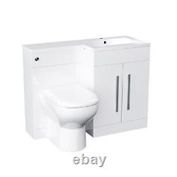 Nes Home 1100mm RH Freestanding Vanity Back To Wall Toilet, WC Basin White