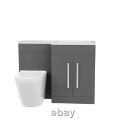 Nes Home 1100mm RH Matte Grey Basin Vanity WC Unit & Rimless Back To Wall Toilet