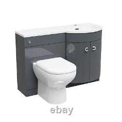 Nes Home 1100mm Right Hand Basin Vanity Unit, WC unit, Back To Wall Toilet Grey