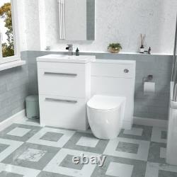 Nes Home 1100mm White Basin Vanity Cabinet, WC Unit & Round Back To Wall Toilet