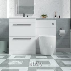 Nes Home 1100mm White Basin Vanity Cabinet, WC Unit & Round Back To Wall Toilet