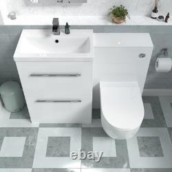Nes Home 1100mm White Basin Vanity Cabinet, WC Unit & Round Back To Wall Toilet