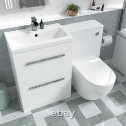Nes Home 1100mm White Basin Vanity Cabinet, WC Unit & Round Back To Wall Toilet