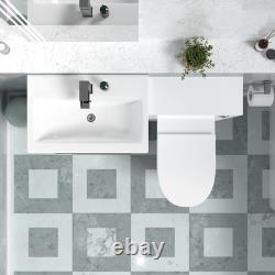 Nes Home 1100mm White Basin Vanity Cabinet, WC Unit & Round Back To Wall Toilet