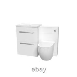 Nes Home 1100mm White Basin Vanity Cabinet, WC Unit & Round Back To Wall Toilet