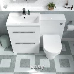 Nes Home 1100mm White Drawers Basin Vanity, WC Unit, Back To Wall Comfort Toilet