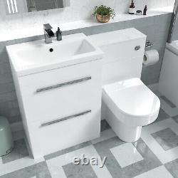 Nes Home 1100mm White Drawers Basin Vanity, WC Unit, Back To Wall Comfort Toilet