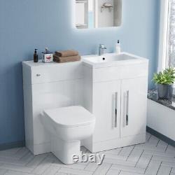 Nes Home 1100mm White RH Vanity Unit Basin Sink Cabinet and BTW Toilet Flat Pack