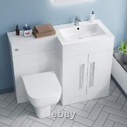 Nes Home 1100mm White RH Vanity Unit Basin Sink Cabinet and BTW Toilet Flat Pack