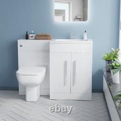 Nes Home 1100mm White RH Vanity Unit Basin Sink Cabinet and BTW Toilet Flat Pack