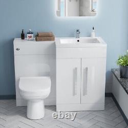 Nes Home 1100mm White Right Hand Basin Vanity Unit & BTW Toilet Flat Pack