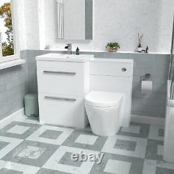 Nes Home 1110mm White Basin Vanity Cabinet, WC Unit & Back To Wall Toilet