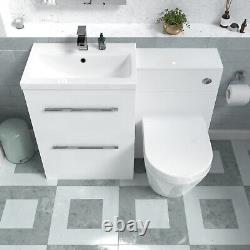 Nes Home 1110mm White Basin Vanity Cabinet, WC Unit & Back To Wall Toilet