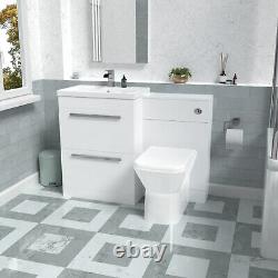 Nes Home 1110mm White Basin Vanity Cabinet, WC Unit, Rimless Back To Wall Toilet