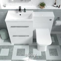 Nes Home 1110mm White Basin Vanity Cabinet, WC Unit, Rimless Back To Wall Toilet