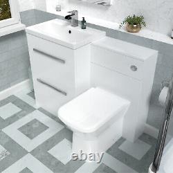 Nes Home 1110mm White Basin Vanity Cabinet, WC Unit, Rimless Back To Wall Toilet