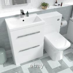 Nes Home 1110mm White Basin Vanity Cabinet, WC Unit, Rimless Back To Wall Toilet