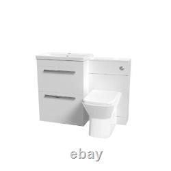 Nes Home 1110mm White Basin Vanity Cabinet, WC Unit, Rimless Back To Wall Toilet