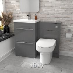 Nes Home 2 Drawers Grey Basin Vanity, WC Unit & Back To Wall Comfort Toilet