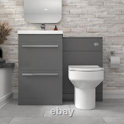 Nes Home 2 Drawers Grey Basin Vanity, WC Unit & Back To Wall Comfort Toilet