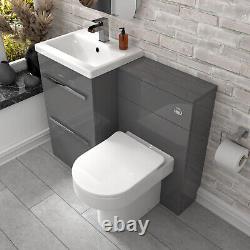 Nes Home 2 Drawers Grey Basin Vanity, WC Unit & Back To Wall Comfort Toilet