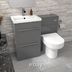 Nes Home 2 Drawers Grey Basin Vanity, WC Unit & Back To Wall Comfort Toilet