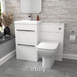 Nes Home 2 Drawers White Basin Vanity Cabinet, WC Unit & Back To Wall Toilet