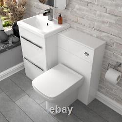 Nes Home 2 Drawers White Basin Vanity Cabinet, WC Unit & Back To Wall Toilet