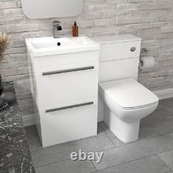 Nes Home 2 Drawers White Basin Vanity Cabinet, WC Unit & Back To Wall Toilet