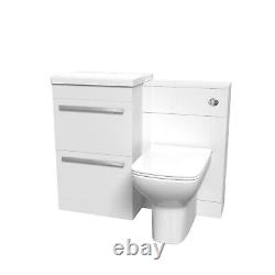 Nes Home 2 Drawers White Basin Vanity Cabinet, WC Unit & Back To Wall Toilet