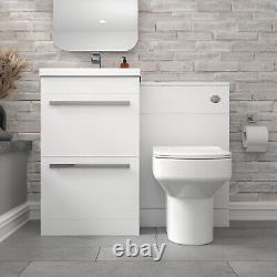 Nes Home 2 Drawers White Basin Vanity, WC Unit & Back To Wall Comfort Toilet