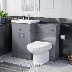 Nes Home 500mm Flat Pack Vanity Basin Unit & WC Unit & Back to Wall Light Grey