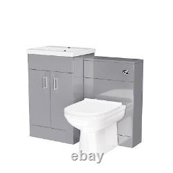 Nes Home 500mm Flat Pack Vanity Basin Unit & WC Unit & Back to Wall Light Grey