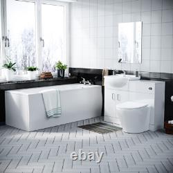 Nes Home 550mm White Basin Vanity, WC, BTW Toilet & Acrylic Bath Suite Flat Pack